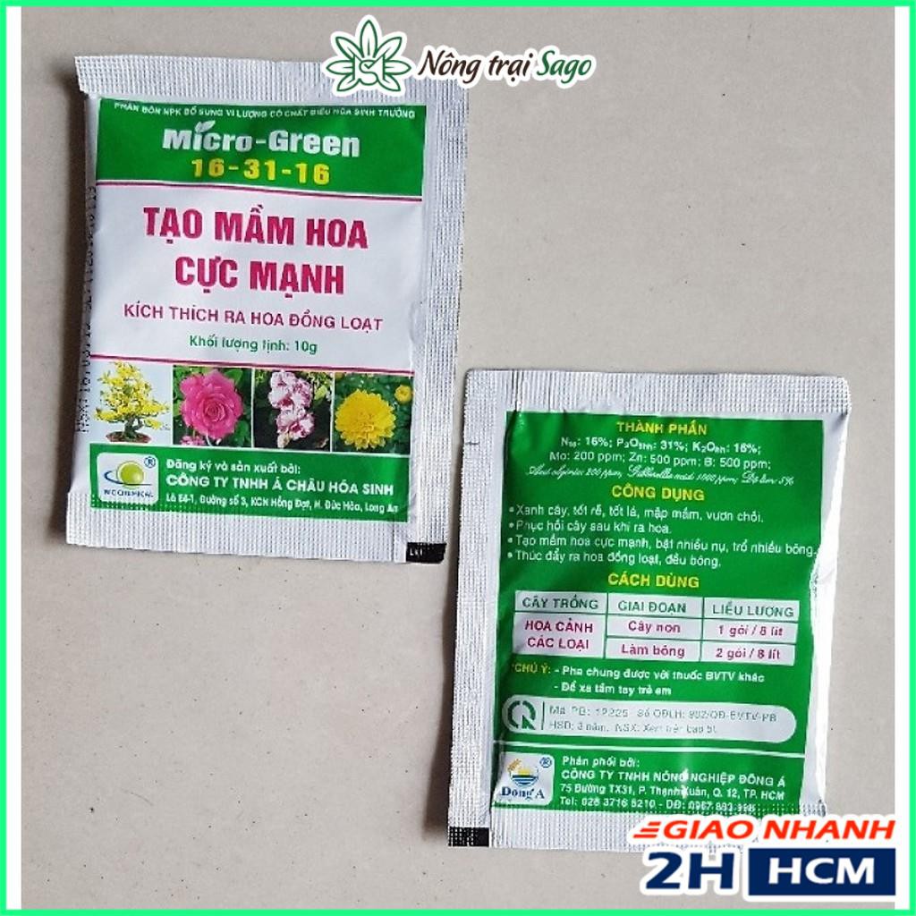 Phân Bón Kích Ra Hoa Cực Mạnh, Nở Đồng Loạt MICRO GREEN 16-31-16 (gói 10gr) - Nông Trại Sago