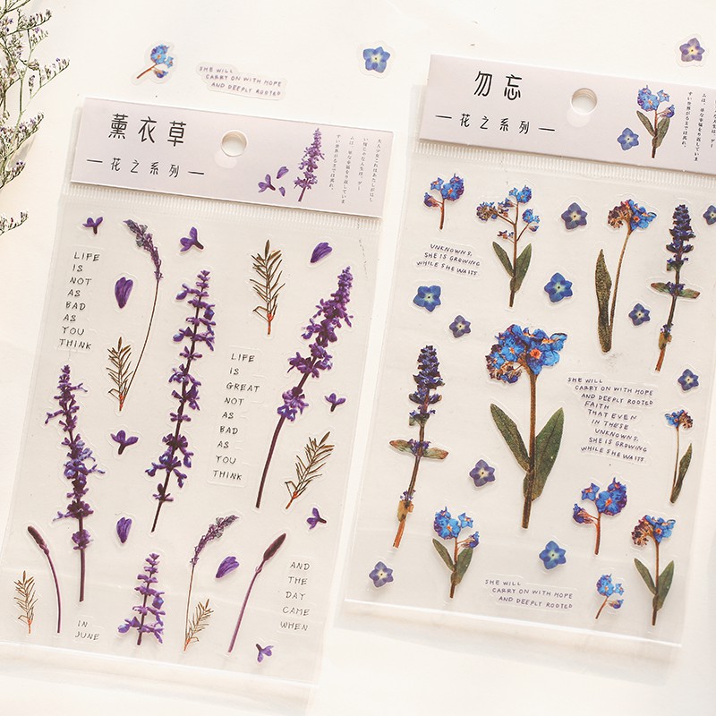 1 Bộ Sticker Cotton Họa Tiết Hoa Oải Hương / Cherry / Hoa Hồng / Cherry Trang Trí Nhật Ký / Khung Ảnh C6