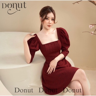 Váy đỏ tay bồng thiết kế tiểu thư