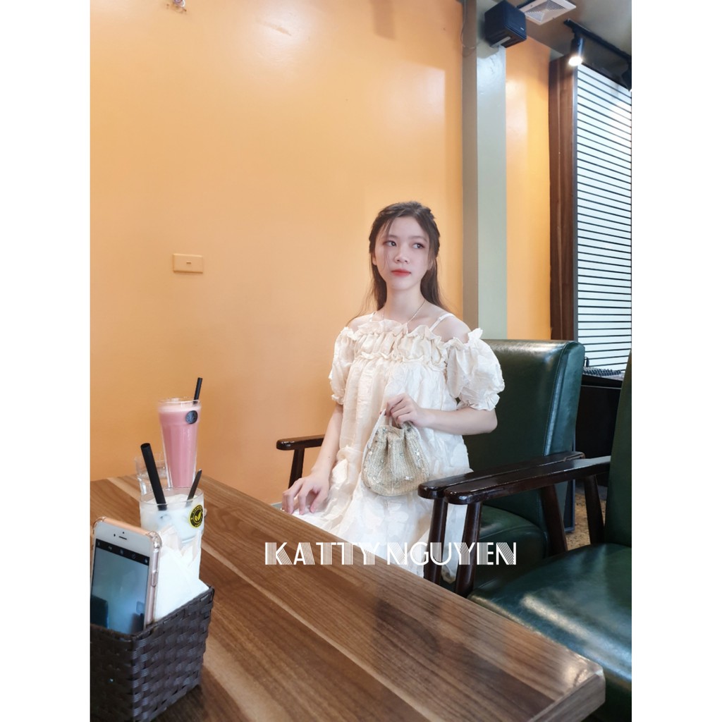 Đầm thiết kế dáng babydoll trễ vai KT216 (Tặng cài áo) | BigBuy360 - bigbuy360.vn
