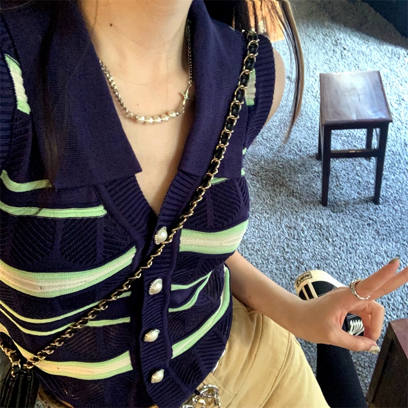 Áo Dệt Kim Sát Nách Cổ Chữ V Thời Trang Xinh Xắn Cho Nữ