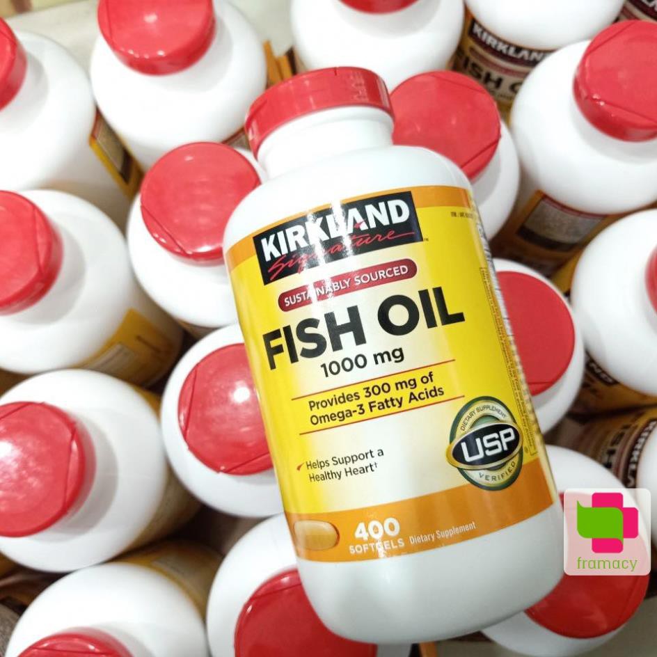 Dầu cá Kirkland Fish Oil 1000mg, Mỹ (400v) bổ sung omega 3 giúp ổn định huyết áp, tim mạch cho người lớn