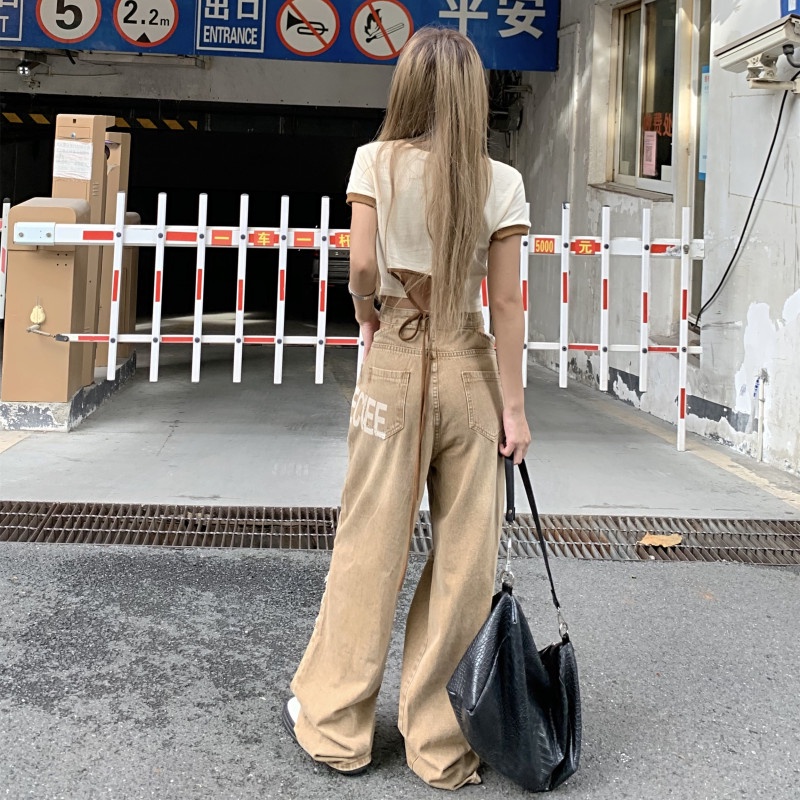 Quần Jeans Nữ Lưng Cao Ống Rộng Rách Gối Thời Trang