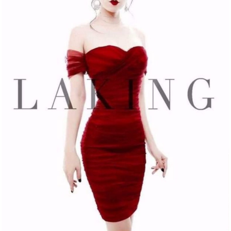 Trânruby - Đầm Body trễ vai M2T màu đỏ