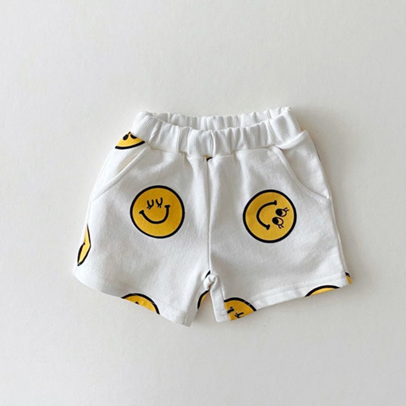 Set Áo Thun Ngắn Tay Cổ Tròn In Mặt Cười Và Quần Short Thời Trang Mùa Hè Cho Bé