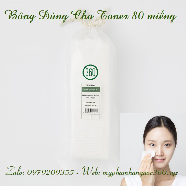 Bông Chuyên Dùng Cho Nước Hoa Hồng Innisfree Premium Cotton Pads For Toner (80 miếng)
