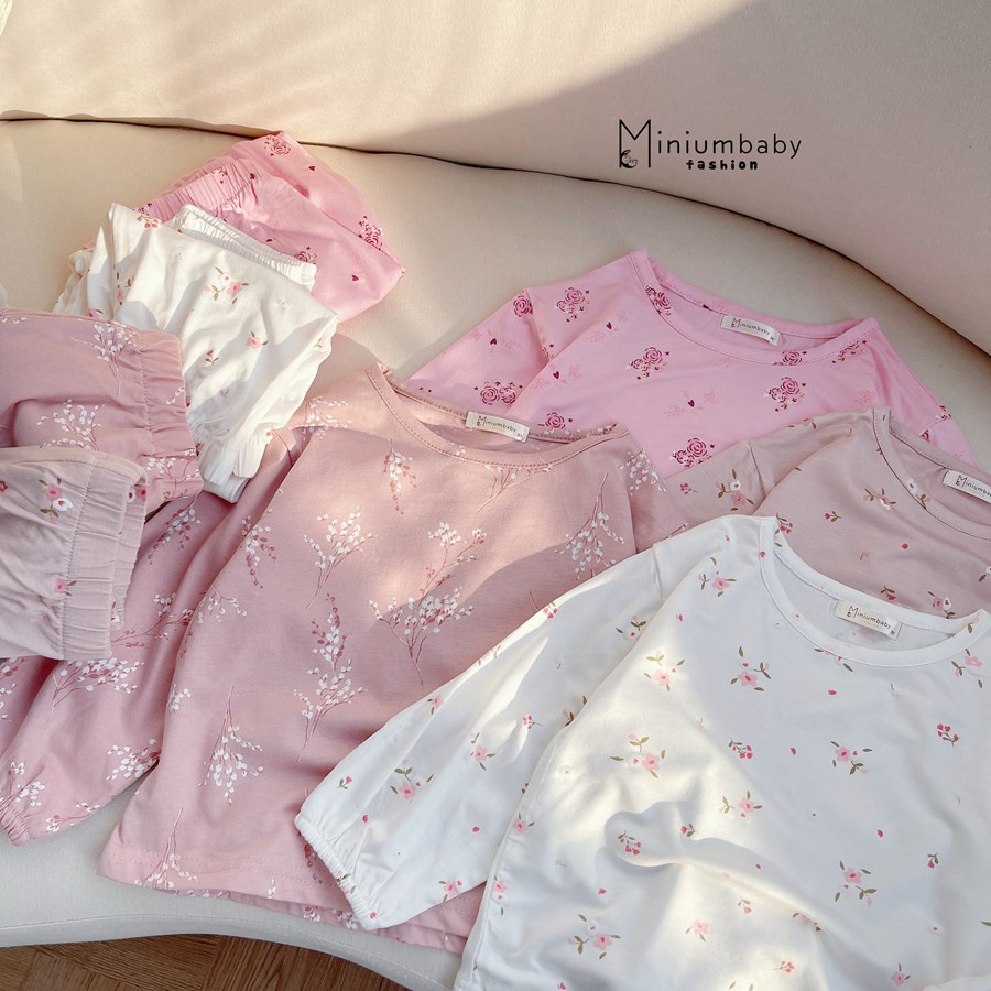 Bộ đồ dài tay quần dài thu đông in hoa cho bé gái chất liệu 100% cotton quần áo trẻ em miniumbabyfashion SB1266