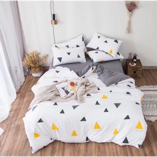Set chăn ga gối cotton đũi tam giác trắng