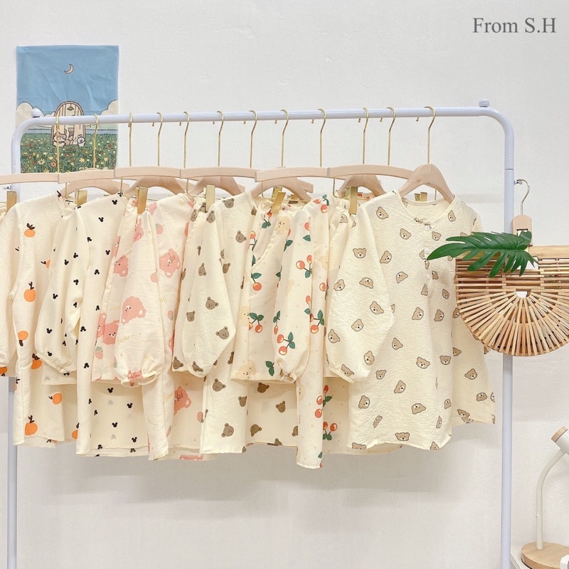 [ ẢNH THẬT ] Set pijama cộc cổ nút/cổ viền bèo xốp đũi Hàn hoạ tiết xinh xắn. Bộ ngủ nữ dáng cộc hoạt hình