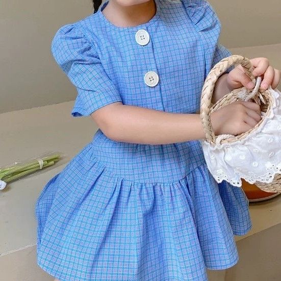 Set Áo Thun Ngắn Tay + Chân Váy Caro Thời Trang Cho Bé Gái