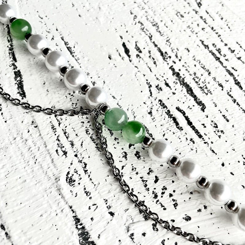 Vòng Tay Đôi Bằng Thép Titan Đính Ngọc Trai Giả Phong Cách hip hop Thanh Lịch Dễ Thương Dành Cho Cặp Đôi