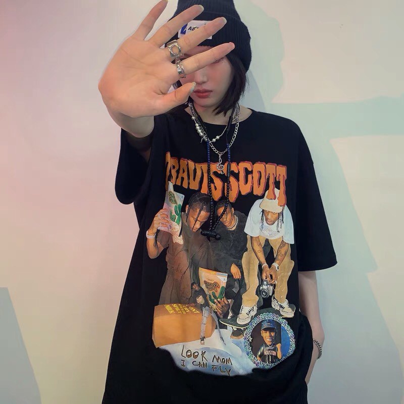 Áo Thun Travi Unisex -Phông ngắn tay lỡ form rộng, in hình 5d vintage cá tính nam nữ Ulzzang