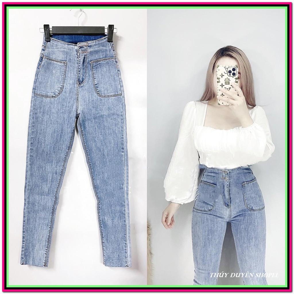 Quần jean nữ HAI TÚI BẦU - HAI CÚC màu xanh nhạt jean siêu giãn giá sỉ xưởng sx p6 | BigBuy360 - bigbuy360.vn