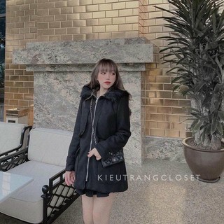 [Ảnh Thật+Video] Áo Dạ Lông Mũ Đen