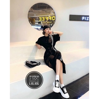 ĐẦM SUÔNG THỂ THAO 2 SỌC RÚT EO💥