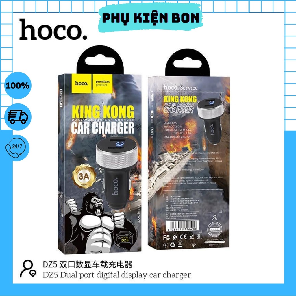 Tẩu sạc Hoco DZ5 2 cổng USB Hàng chính hãng Bảo hành 12 tháng