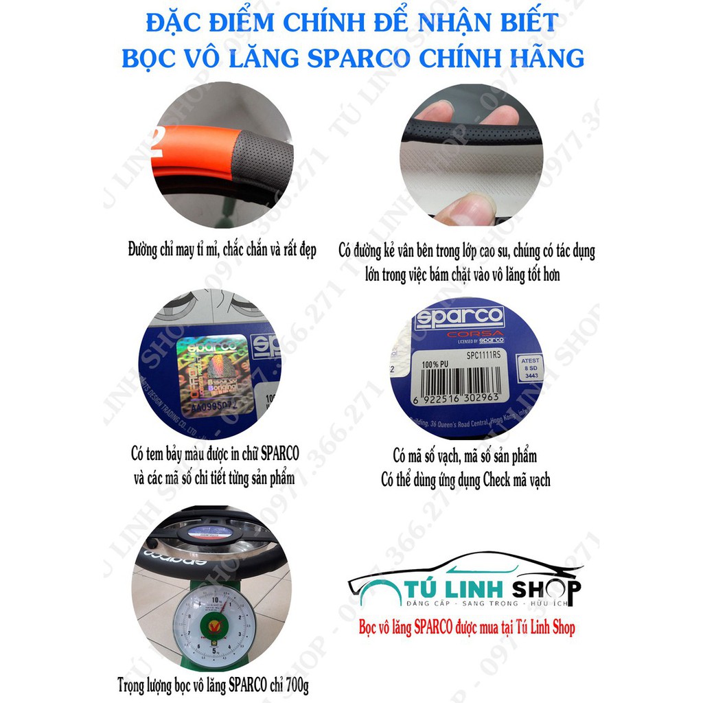 Bọc vô lăng chính hãng SPARCO 1113BK - đầy đủ tem, khung chính hãng