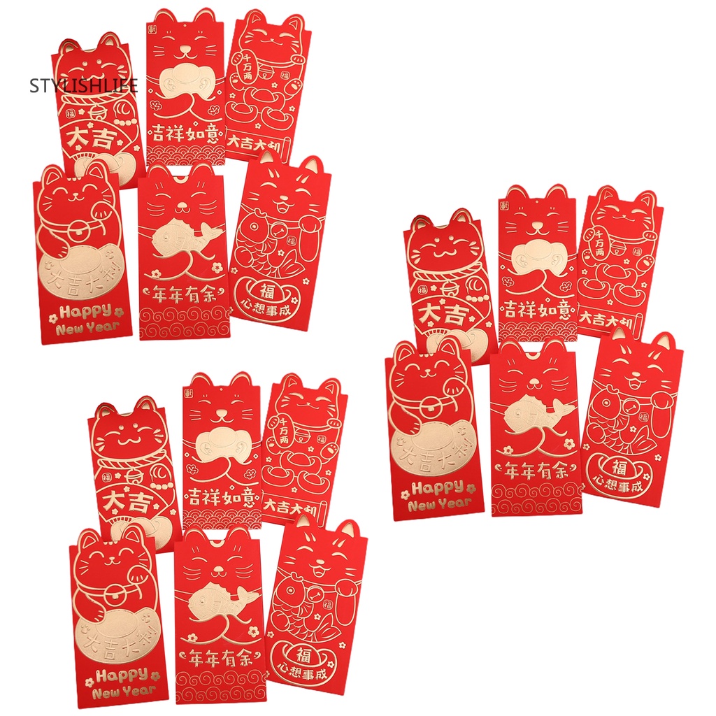 Sy| Bộ 18 Bao Lì Xì Đỏ May Mắn Cho Năm Mới / Sinh Nhật / Đám Cưới
