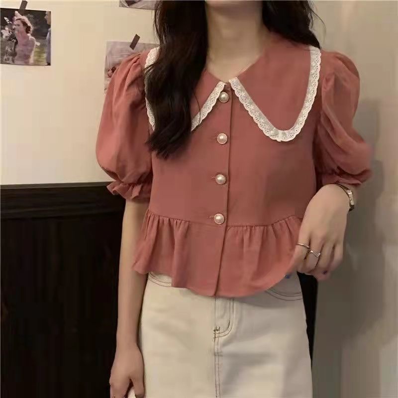 Áo Sơ Mi Tay Phồng Cổ Búp Bê Dáng Rộng Thời Trang 2022 Dành Cho Nữ