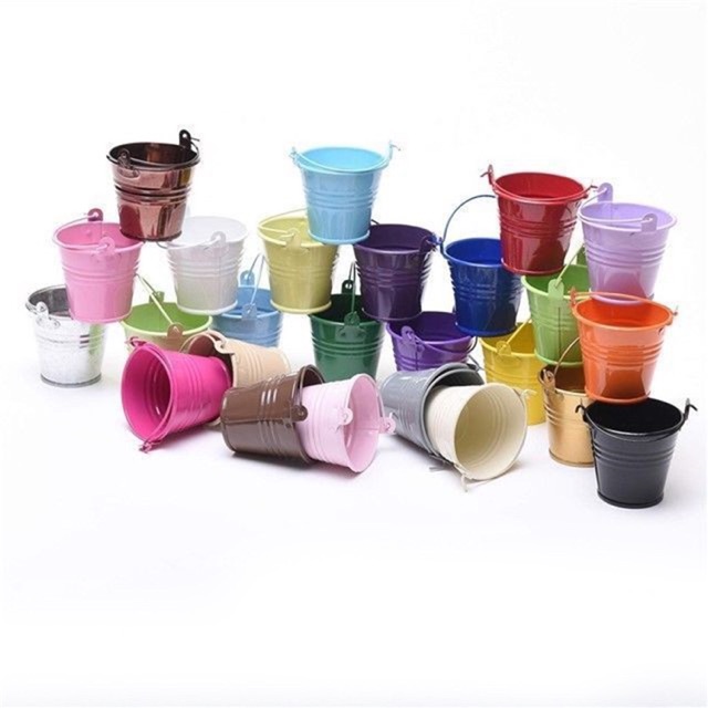Xô thiếc mini trang trí nhà búp bê. Decor bàn làm việc. Đạo cụ chụp hình.