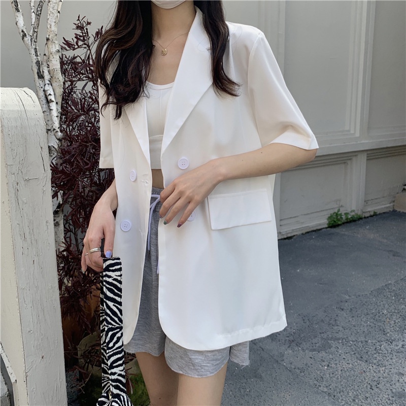 ÁO BLAZER NGẮN TAY MỎNG KHOÁC MÙA HÈ, ÁO VEST BLAZER CỘC TAY 1 LỚP KHOÁC NGOÀI PHONG CÁCH HÀN QUỐC | BigBuy360 - bigbuy360.vn