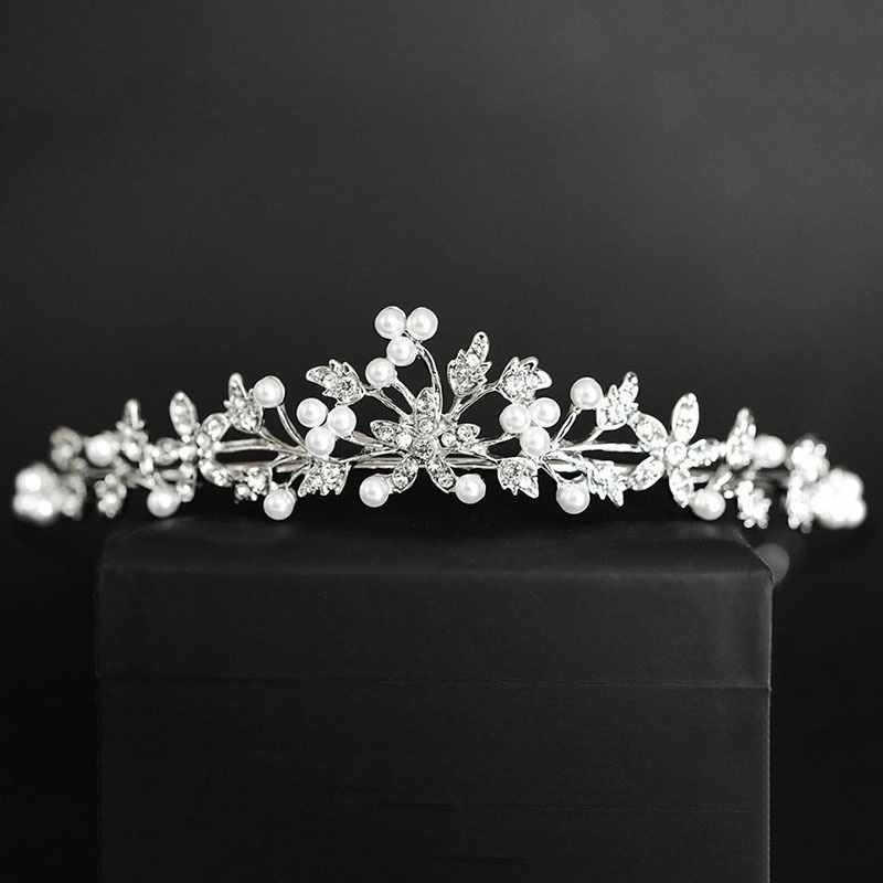 Băng đô cài tóc mạ vàng hồng đính ngọc trai giả cho nữ