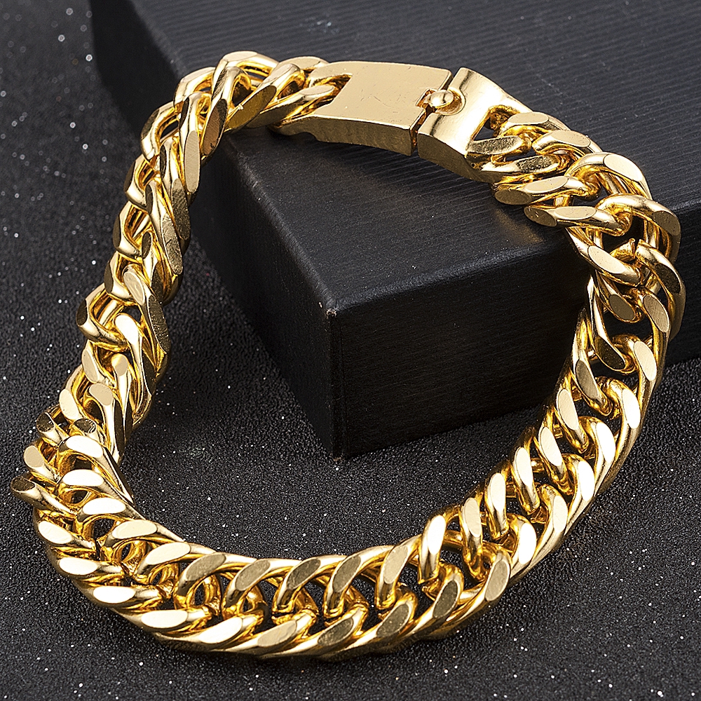 14mm Men's Heavy Solid Stainless Steel Curb Chain Bracelet Fashion Jewelry