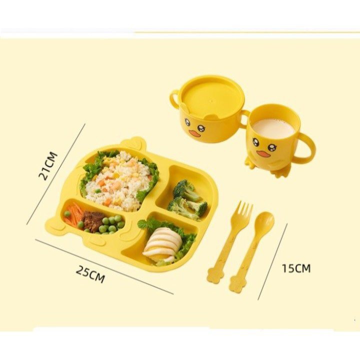 Bộ bát ăn dặm cho bé 6 chi tiết, bát ăn dặm kiểu nhật xinh xắn dễ thương Hình Vịt vàng