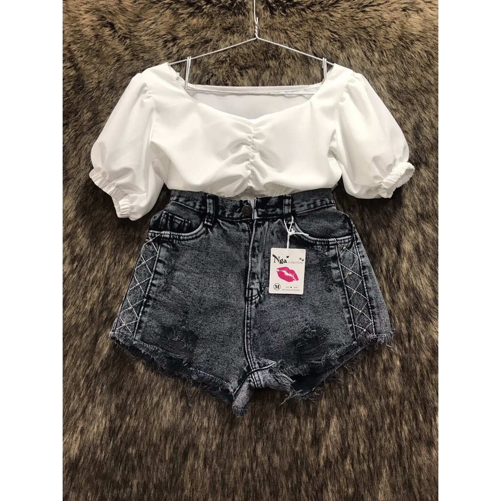 Áo voan nhúm eo croptop xinh xinh
