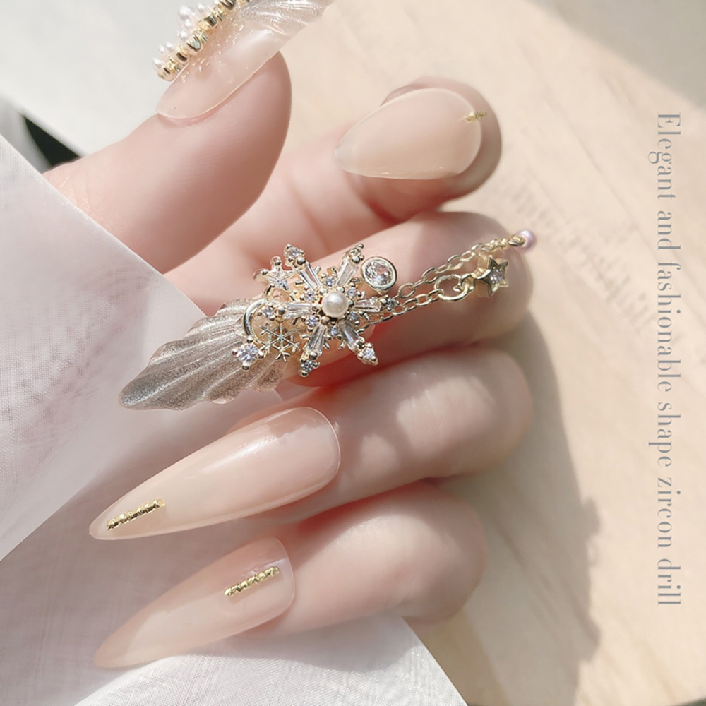 [Hàng mới về] Trang sức trang trí móng tay tự làm đính đá zircon nhân tạo hình bông tuyết 3D sáng bóng