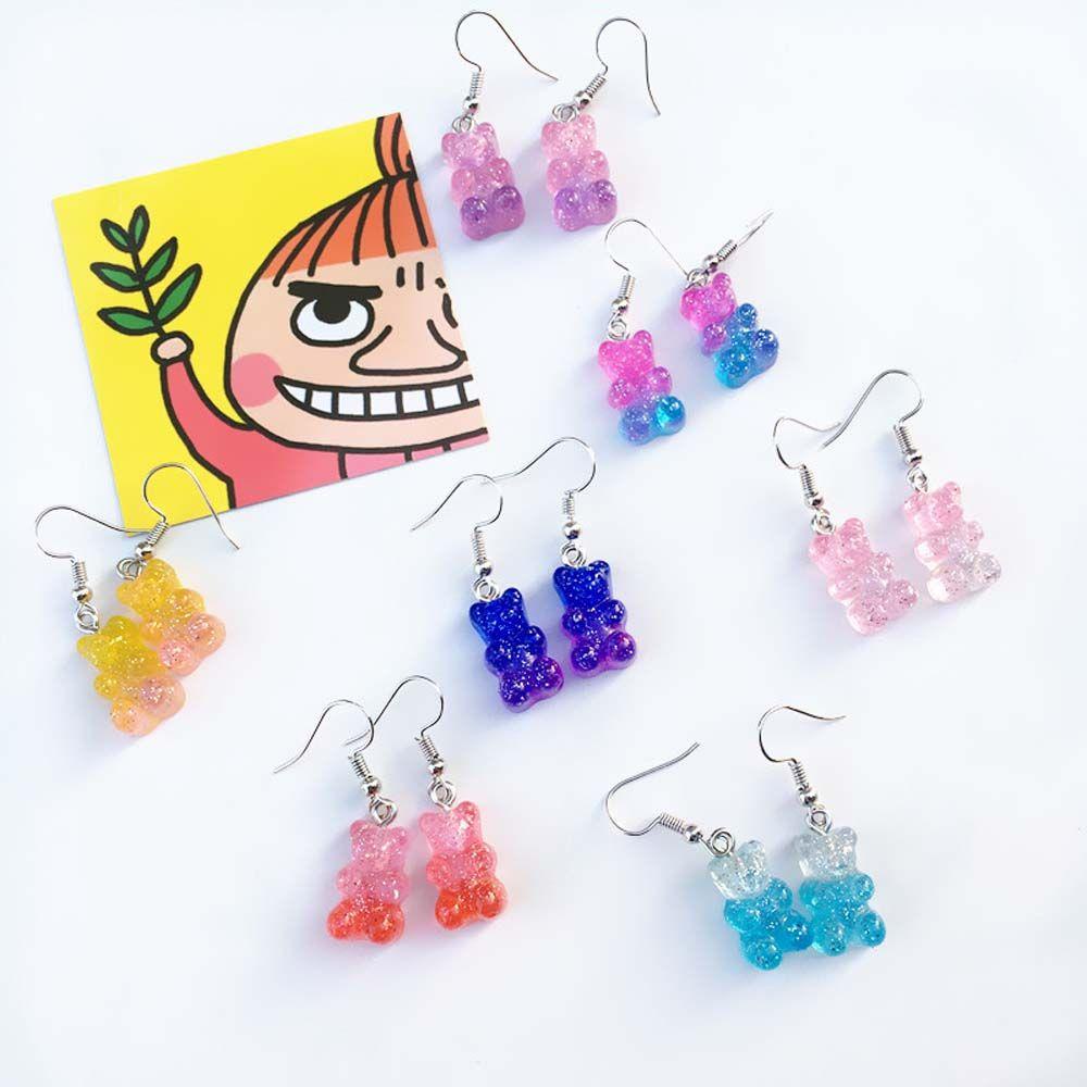 FORBETTER Bông Tai Nhựa Hình Gấu Gummy Màu Sắc Ngọt Ngào Dễ Thương