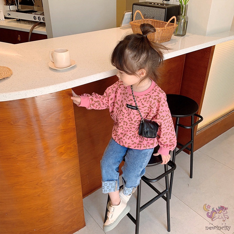 Áo Thun Tay Dài In Họa Tiết Da Báo Thời Trang Mùa Thu Cho Bé Gái