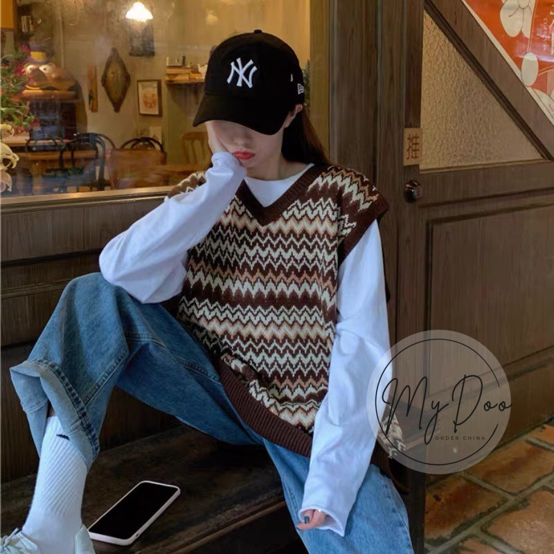 Áo Gile len Ziczac Ulzzang ⚡️HÀNG LOẠI I ⚡️ áo ghi lê hàn quốc cho nữ - GL06 | BigBuy360 - bigbuy360.vn