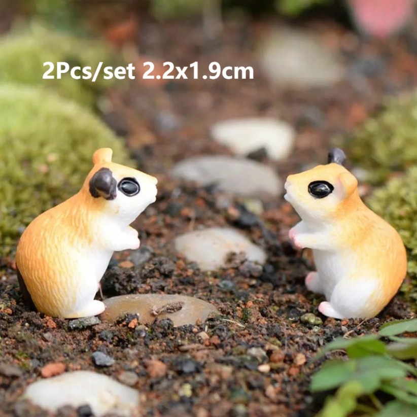 Set 2 Mô Hình Chuột Hamster Mini Bằng Nhựa Dễ Thương Dùng Trang Trí Tiểu Cảnh Diy