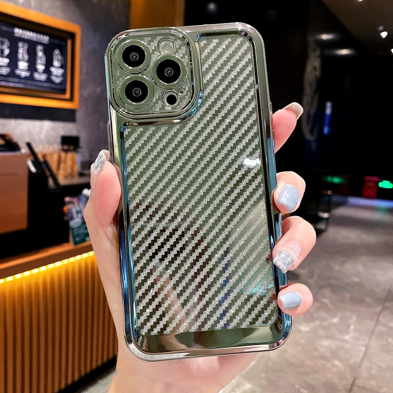 Ốp Điện Thoại TPU Sợi carbon Mạ Điện Cho iPhone 13 12 11 Pro max xs xr xsmax 7 / 8SE2020 7plus / 8plus