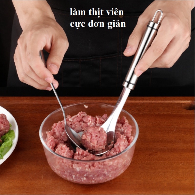 Muỗng Thìa Inox Không Gỉ Tạo Làm Thịt Viên Cá Viên Chia Thịt Viên Nhanh Tiện Dụng - Vá hỗ trợ làm viên thịt/cá viên