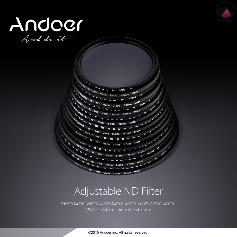 Andoer 77mm ND Fader Neutral Density Adjustable ND2 to ND400 Variable Filter for DSLR Camera