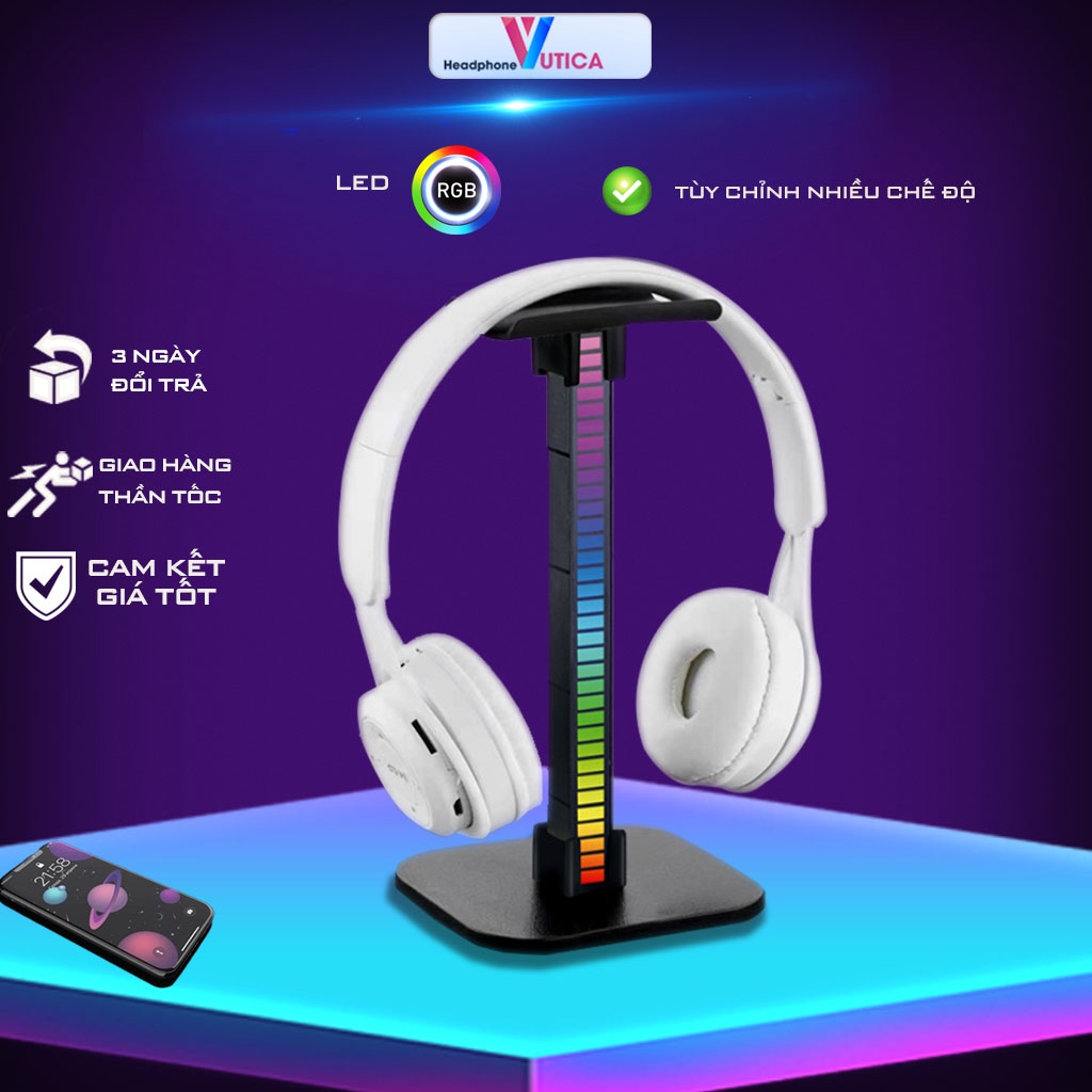 Giá treo tai nghe giá đỡ tai nghe led RGB nháy theo nhạc tích hợp sạc nhanh không dây 15w 2 trong 1 tiện dụng