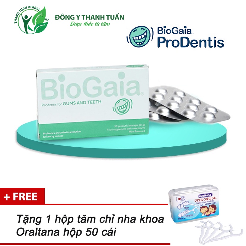 [Kèm quà tặng] Viên ngậm men vi sinh nha khoa BioGaia ProDentis + tặng 50 tăm chỉ nha khoa, giúp chăm sóc răng miệng