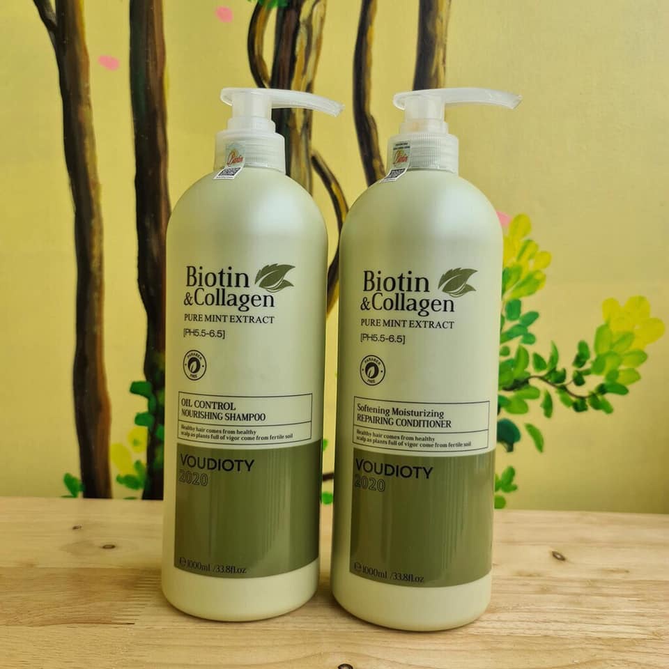 Bộ Dầu Gội Biotin Collagen xanh lá :Kiềm dầu, phồng tóc
