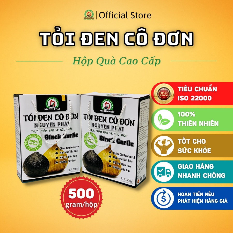 Hộp cao cấp tỏi đen cô đơn 1 nhánh Nguyên Phát 500g lên men tự nhiên công nghệ Nhật Bản thực phẩm sức khỏe