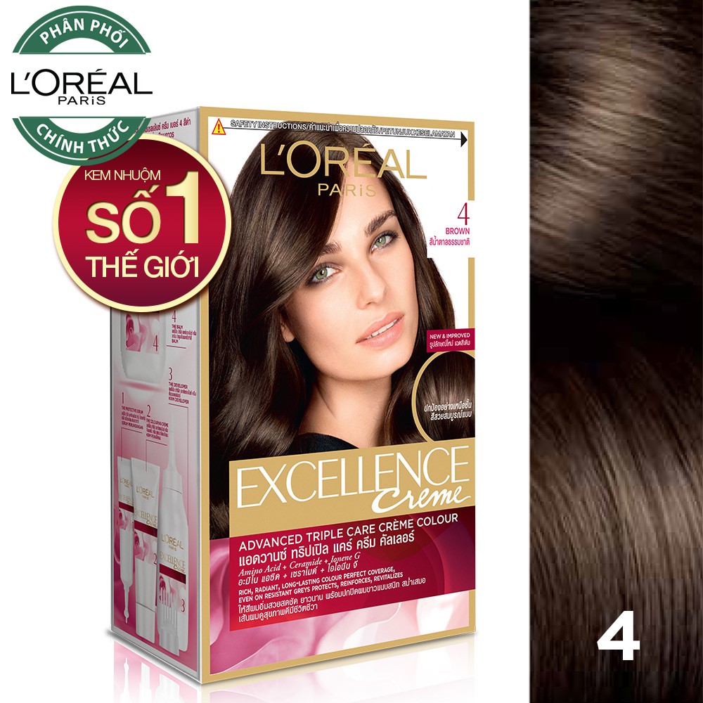 THUỐC NHUỘM TÓC PHỦ BẠC LOREAL EXCELLENCE CREAM 172ML - SỐ 4. Nâu Tự Nhiên.