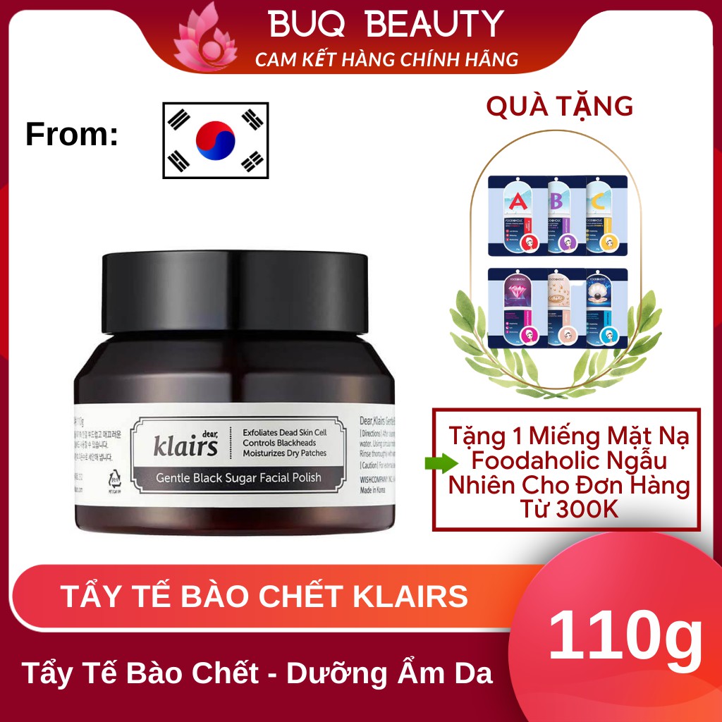 Tẩy Da Chết Klairs Đánh Bay Mụn Đầu Đen, Giúp Da Mềm Mịn Klairs Gentle Black Sugar Facial Polish 110g