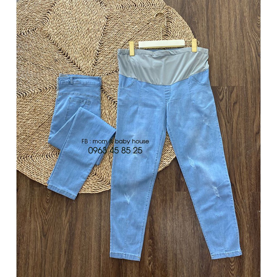 Quần baggy jean bầu xanh mặc suốt thai kì