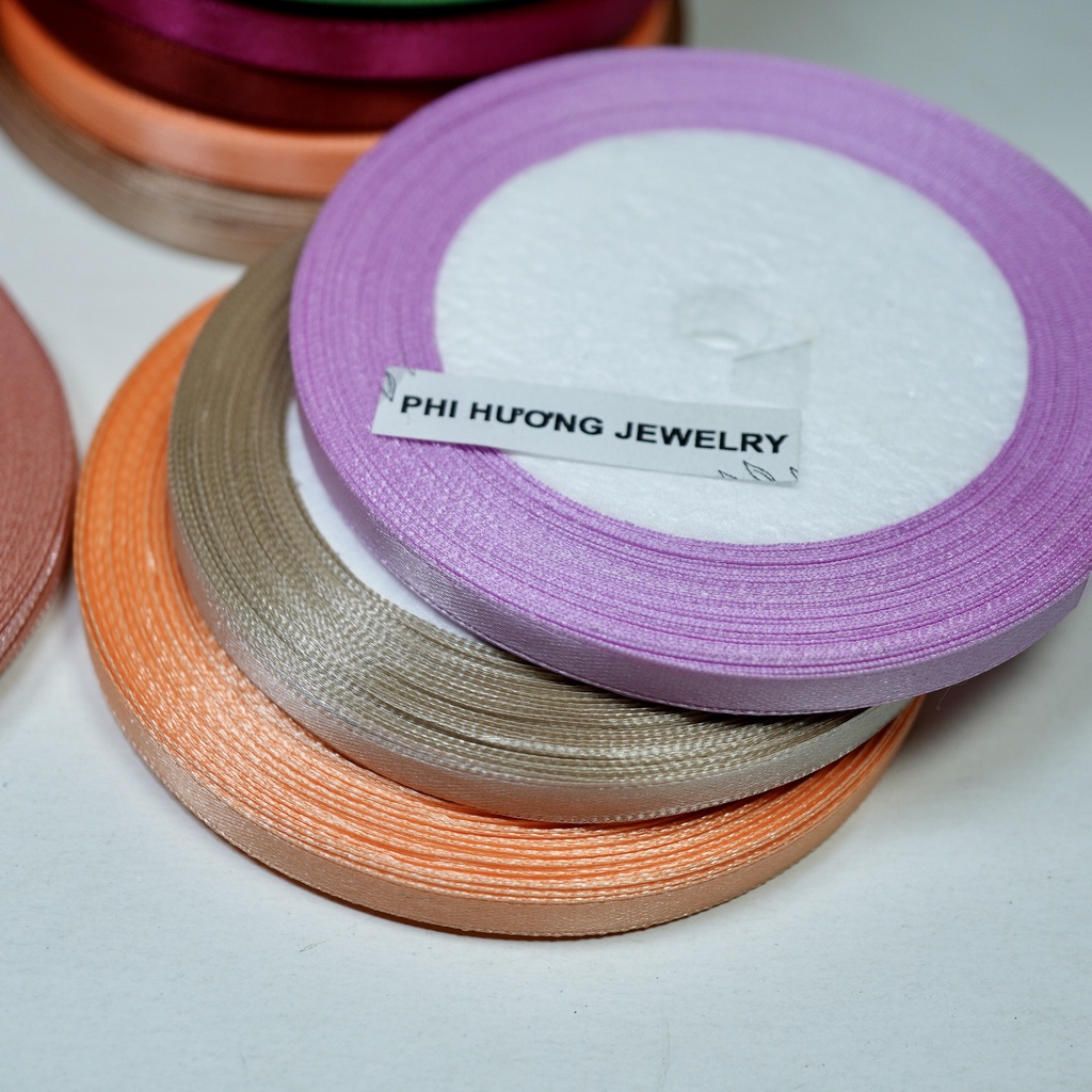 1 cuộn dây ruy băng lụa satin 6mm đủ màu dài 22m trang trí handmade, gói quà, làm kẹp tóc