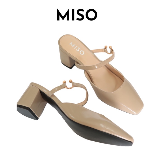 Guốc cao gót nữ thời trang dáng sục Mules bít mũi quai ngang gót trụ cao 5cm đi làm dạo phố MISO M032