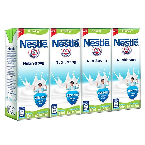 Lốc 4 Hộp Sữa Nước Nestlé Ít Đường (180ml/ Hộp)