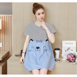 THANH LÝ ĐẦM BẦU : Váy Bầu Kiểu Dáng Suông Họa Tiết Mèo Xinh Xắn