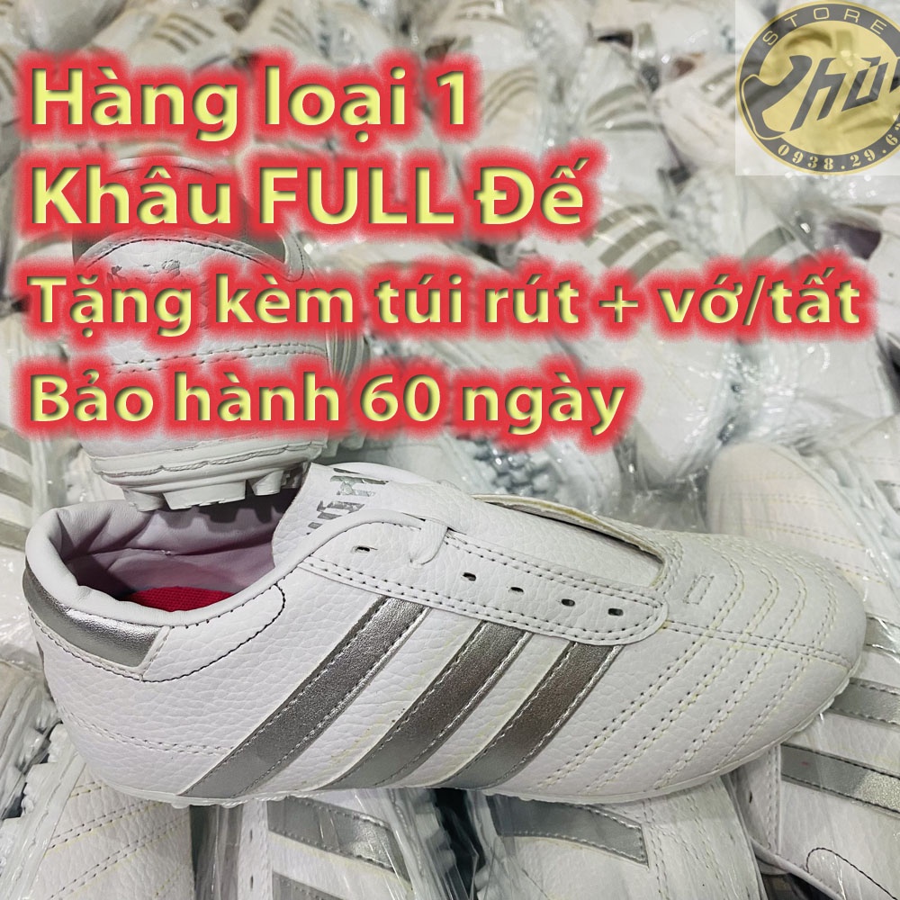 Giày đá banh đá bóng ba sọc CT3 Trắng Bạc loại 1, tặng kèm 2 món phụ kiện
