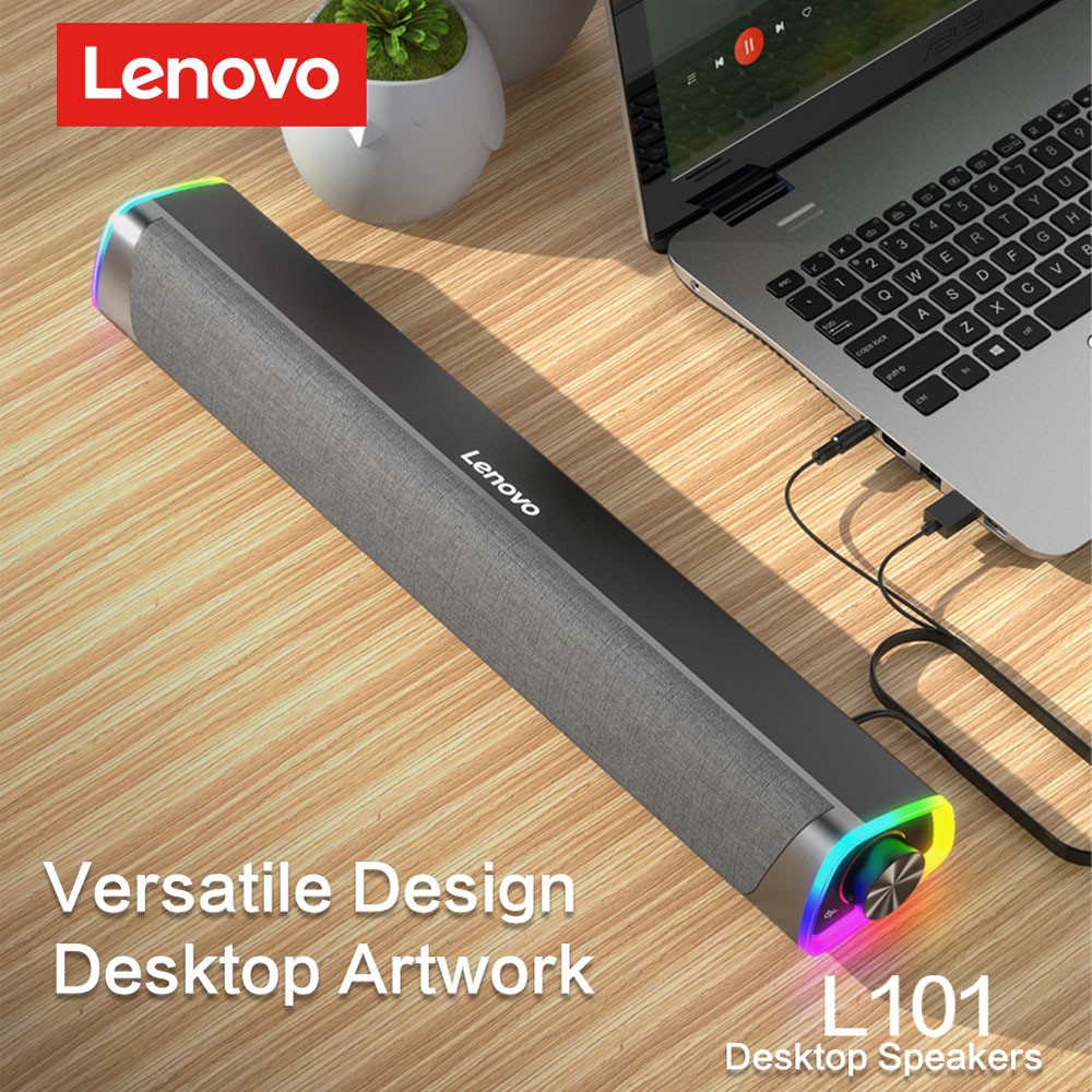 Lenovo L101 Loa máy tính, Loa âm thanh có dây, Kết nối USB và hỗ trợ Aux Loa Soundbar mini để bàn cho PC, ĐTDĐ, Máy tính bảng, Máy tính xách tay